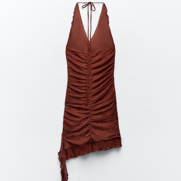 Zara Rust Brown Ruffled Mini Dress - Picture 7 of 8
